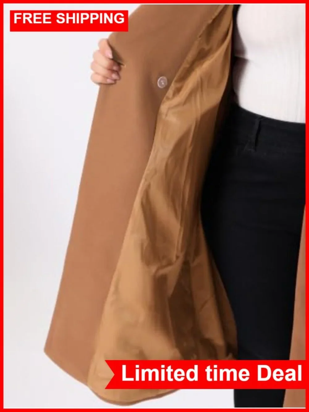 Plus Size Peacoat Overcoat Women Notch Lapel Double Breasted Trench Coat